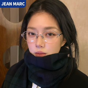 韩系银丝半框眼镜女近视可配度数素颜高智银框钛架防蓝光近视镜框