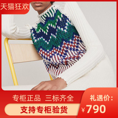 2019多色波浪条纹拼接半高领毛衣MFPPU00216