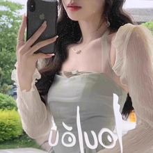 吊带裙披肩外搭女长袖雪纺防晒罩衫木耳边夏天配裙子透明坎肩上衣