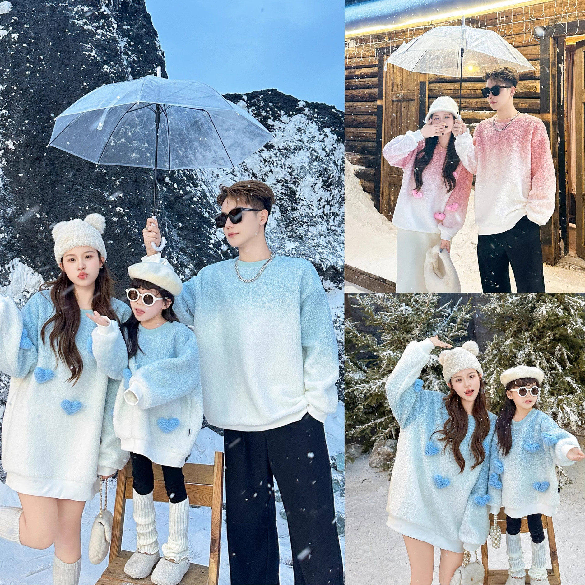 韩版亲子装卫衣一家三口婴儿冬装加绒加厚立体爱心洋气母女装外套