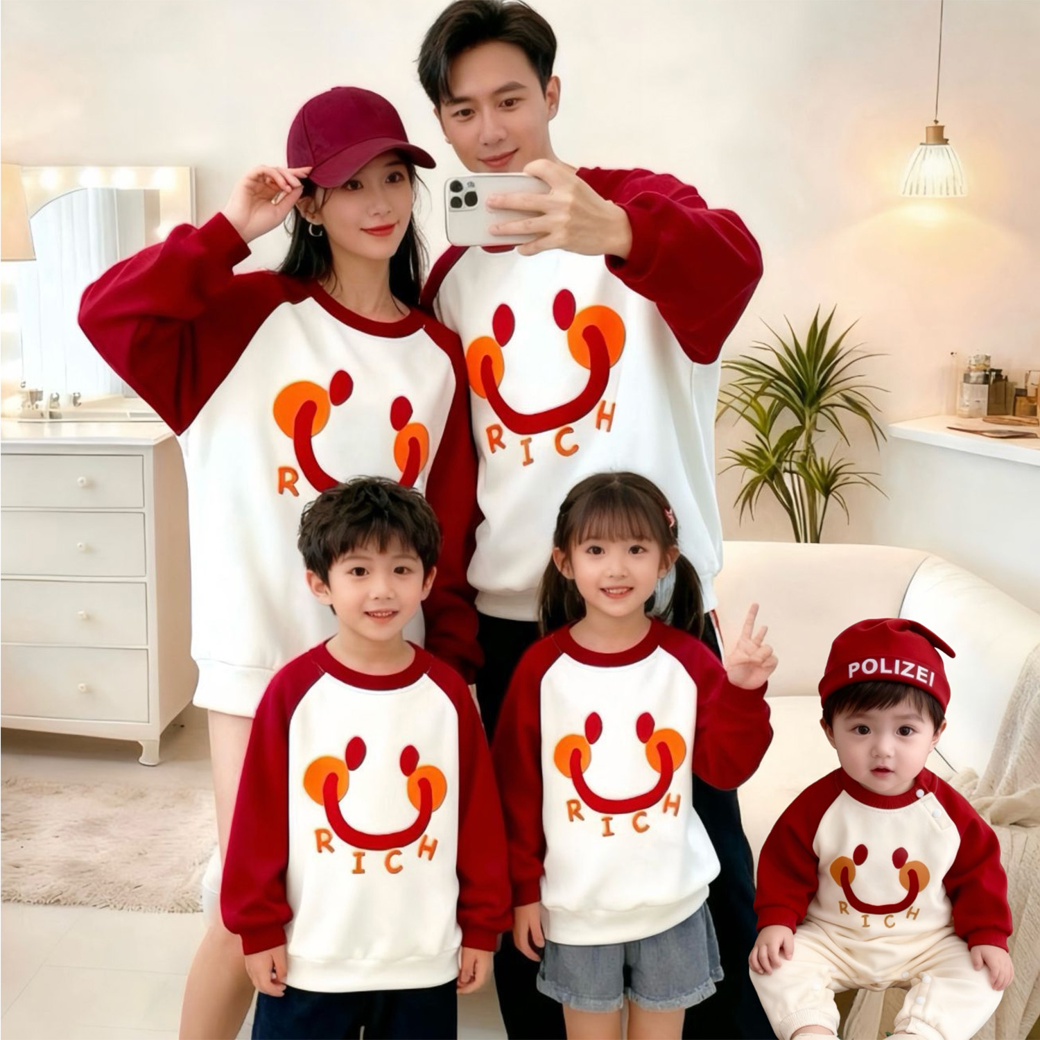 特别的亲子冬装加绒卫衣一家三口婴儿笑脸母子母女洋气炸街家庭装