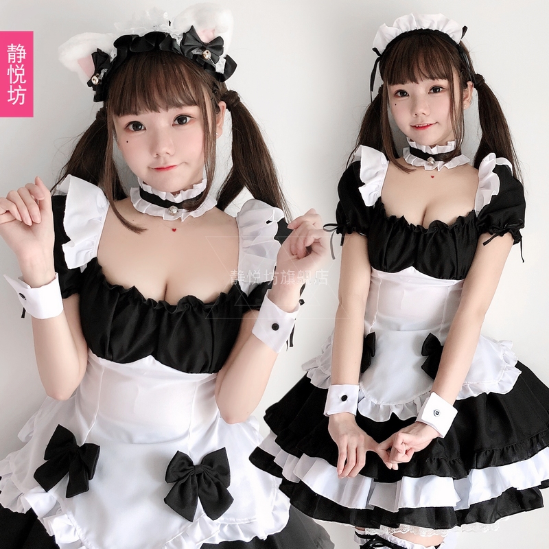 黑白色女仆装可爱猫咪扮演女佣
