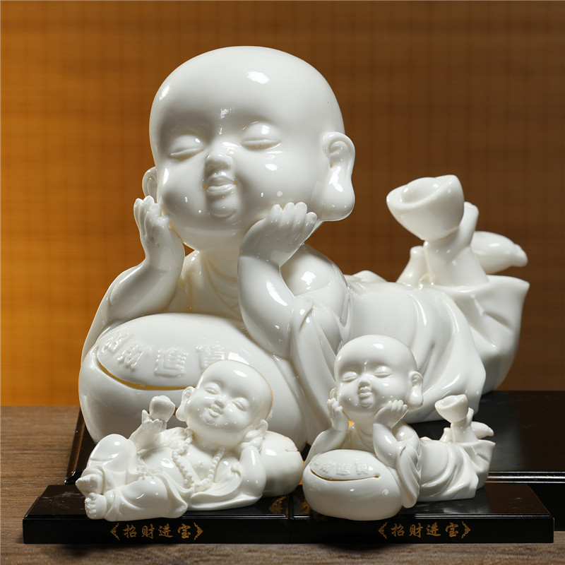 锵锵陶瓷招财进宝儿童摆件客厅装饰工艺品书房室内玄关中式摆设装
