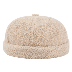 瓜皮帽女秋冬羊羔毛雅痞帽美式冷帽复古无檐帽子男冬季墨绿地主帽