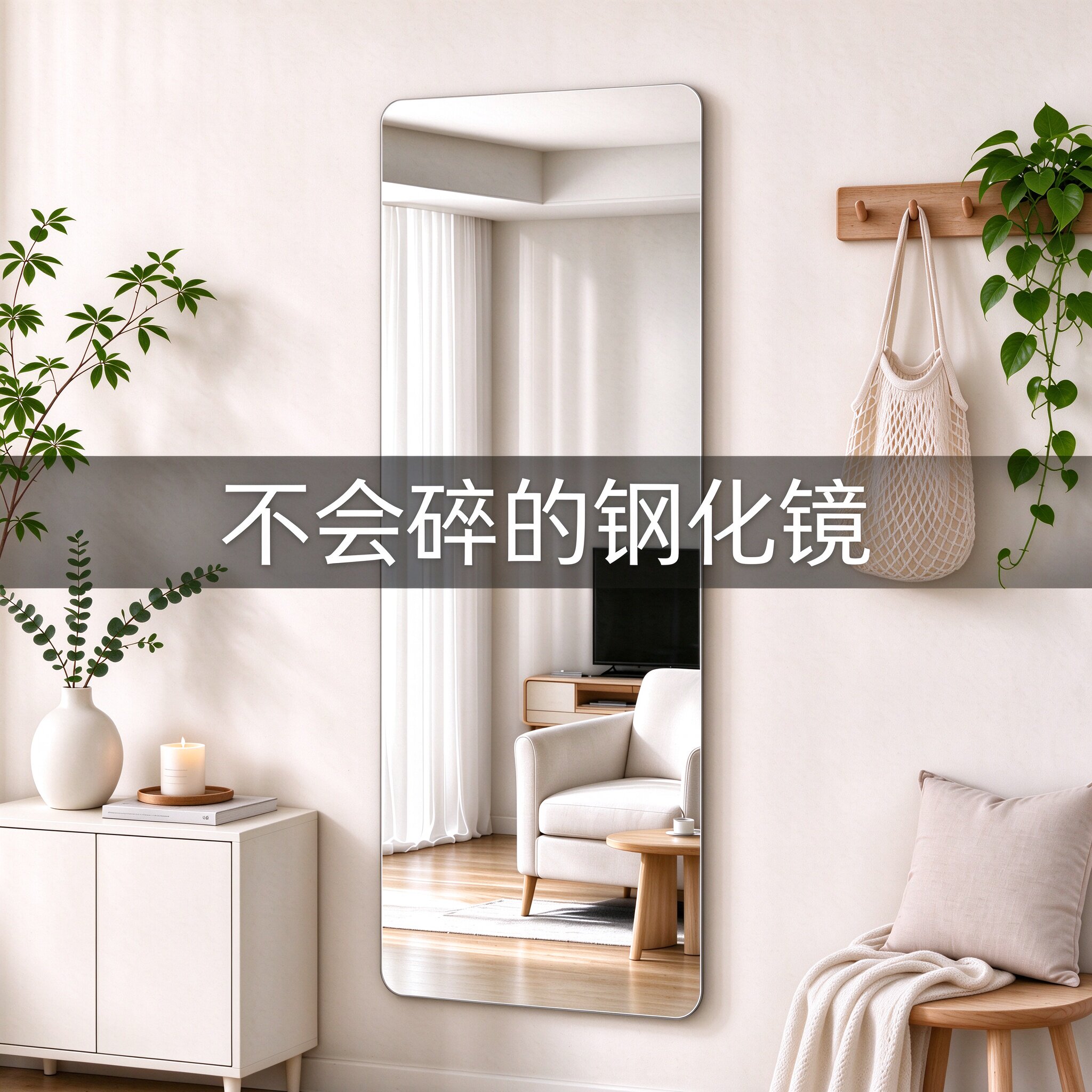 钢化无框全身镜免打孔自粘贴墙家用玄关柜门壁挂穿衣试衣防爆镜子