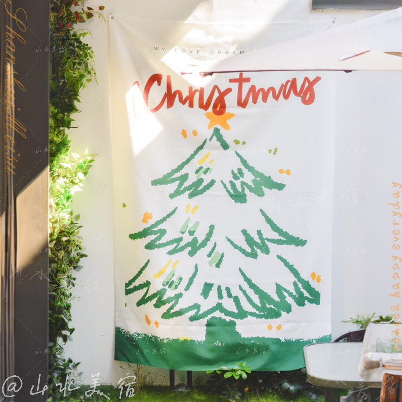 绿色圣诞树挂布圣诞氛围装饰布艺用品节庆布置拍照打卡摄影背景布