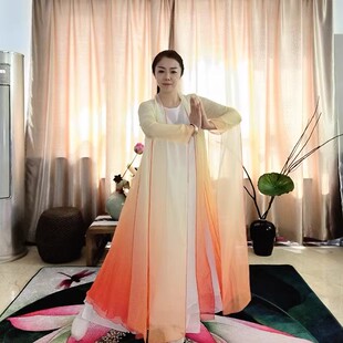 中国风渐变薄纱飘逸禅舞服单层外披中式改良仙气外套禅意茶服披肩
