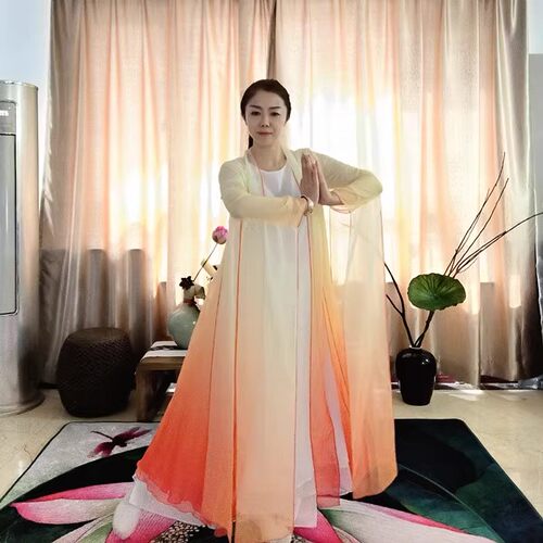 中国风渐变薄纱飘逸禅舞服单层外披中式改良仙气外套禅意茶服披肩