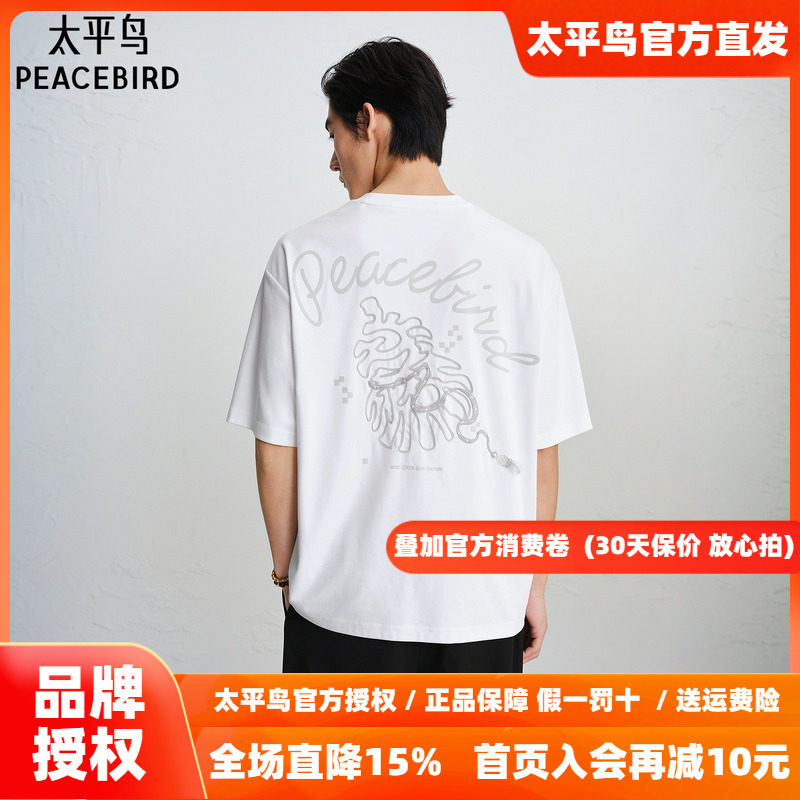 【商场同款】太平鸟男装圆领印花T恤2026秋新款刺绣短袖B2CNG1119
