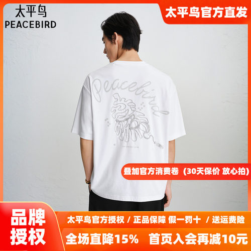 【商场同款】太平鸟男装圆领印花T恤2026秋新款刺绣短袖B2CNG1119