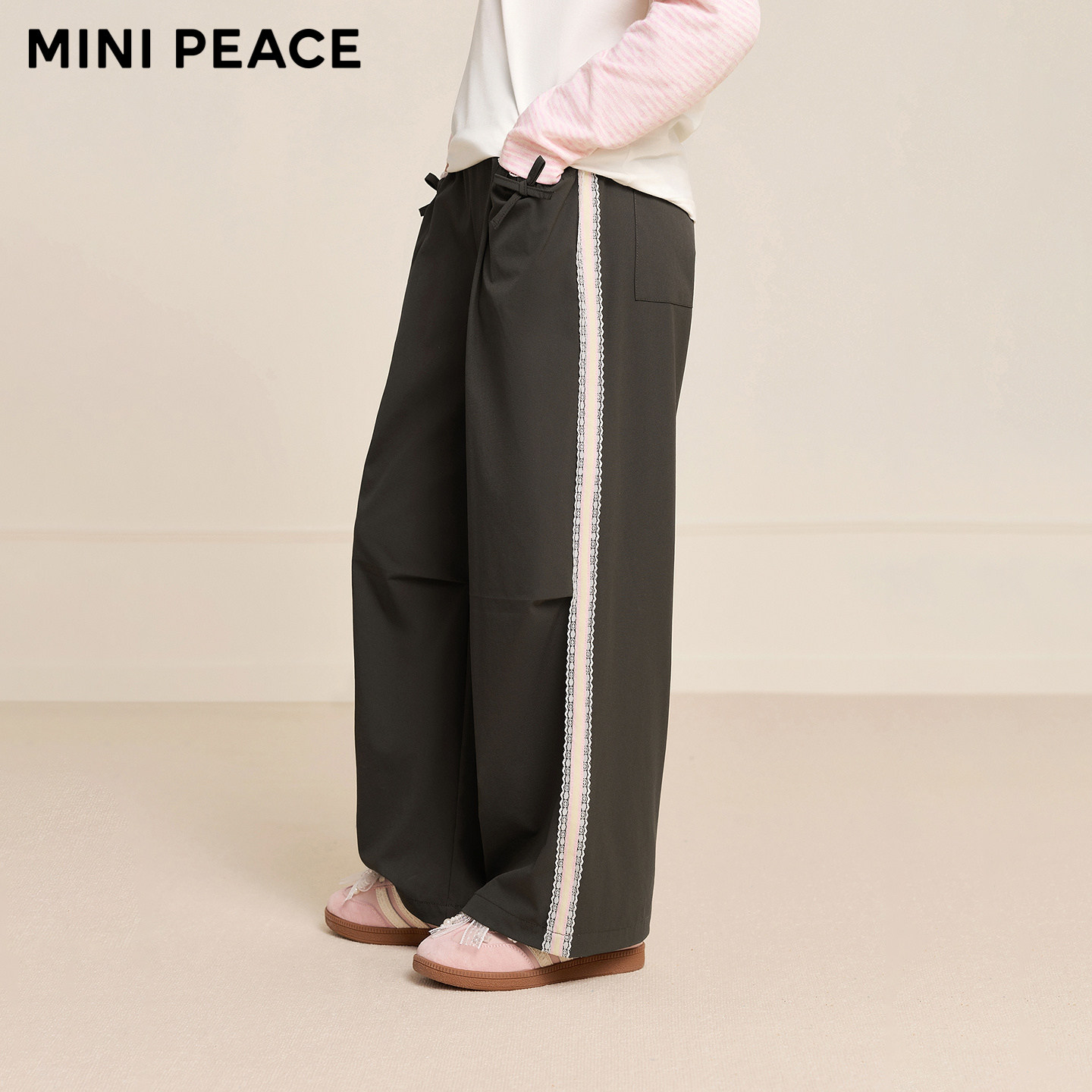 MINIPEACE太平鸟童装女童裤子春季新款儿童裤子花边直筒拖地裤