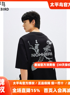 太平鸟男装休闲T恤重磅T恤刺绣印花阔版T恤B2CNF2182
