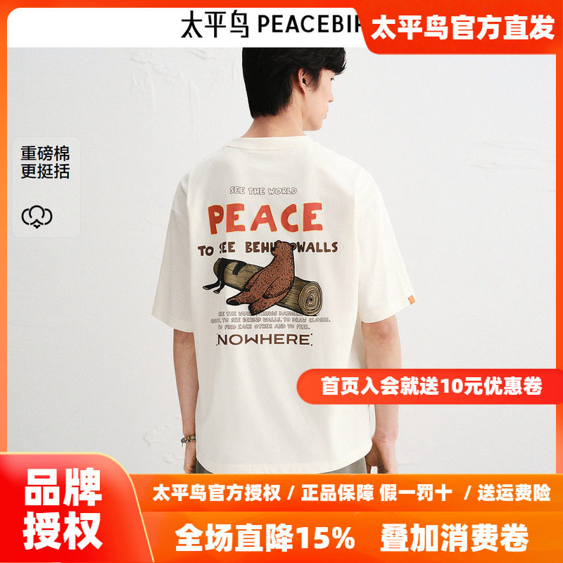 【Jonas联名】太平鸟男装 重磅刺绣宽松白色短袖T恤男B2CNF3201