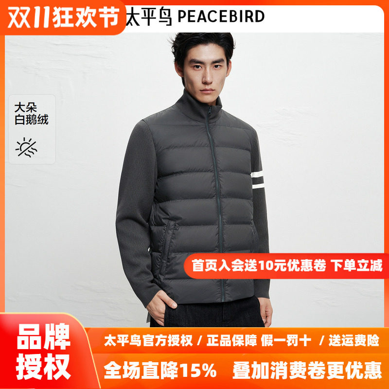 【商场同款】太平鸟男装 潮流针织拼接轻薄立领羽绒服B1ACF4B30