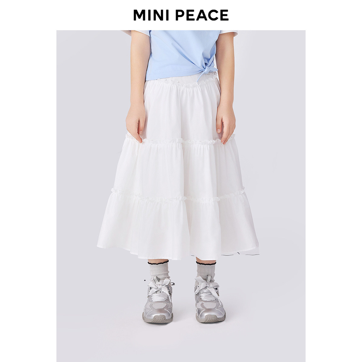 【专柜同款】MINIPEACE太平鸟童装女童新款松紧腰中长款半身裙子