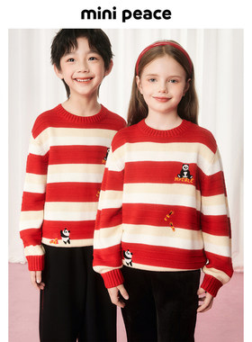 MINIPEACE太平鸟童装儿童毛衣男女童红色拜年新年条纹针织衫春装