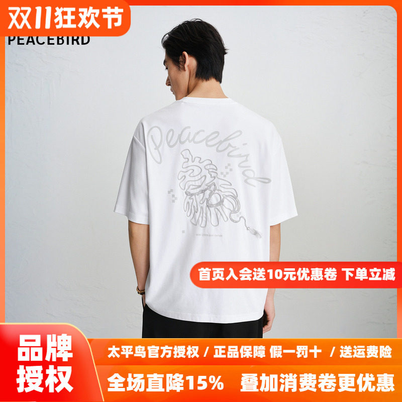 【商场同款】太平鸟男装圆领印花T恤2026秋新款刺绣短袖B2CNG1119