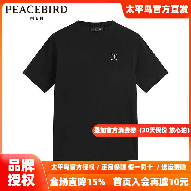 太平鸟男装T恤秋季休闲刺绣修身T恤 B1EEE1325
