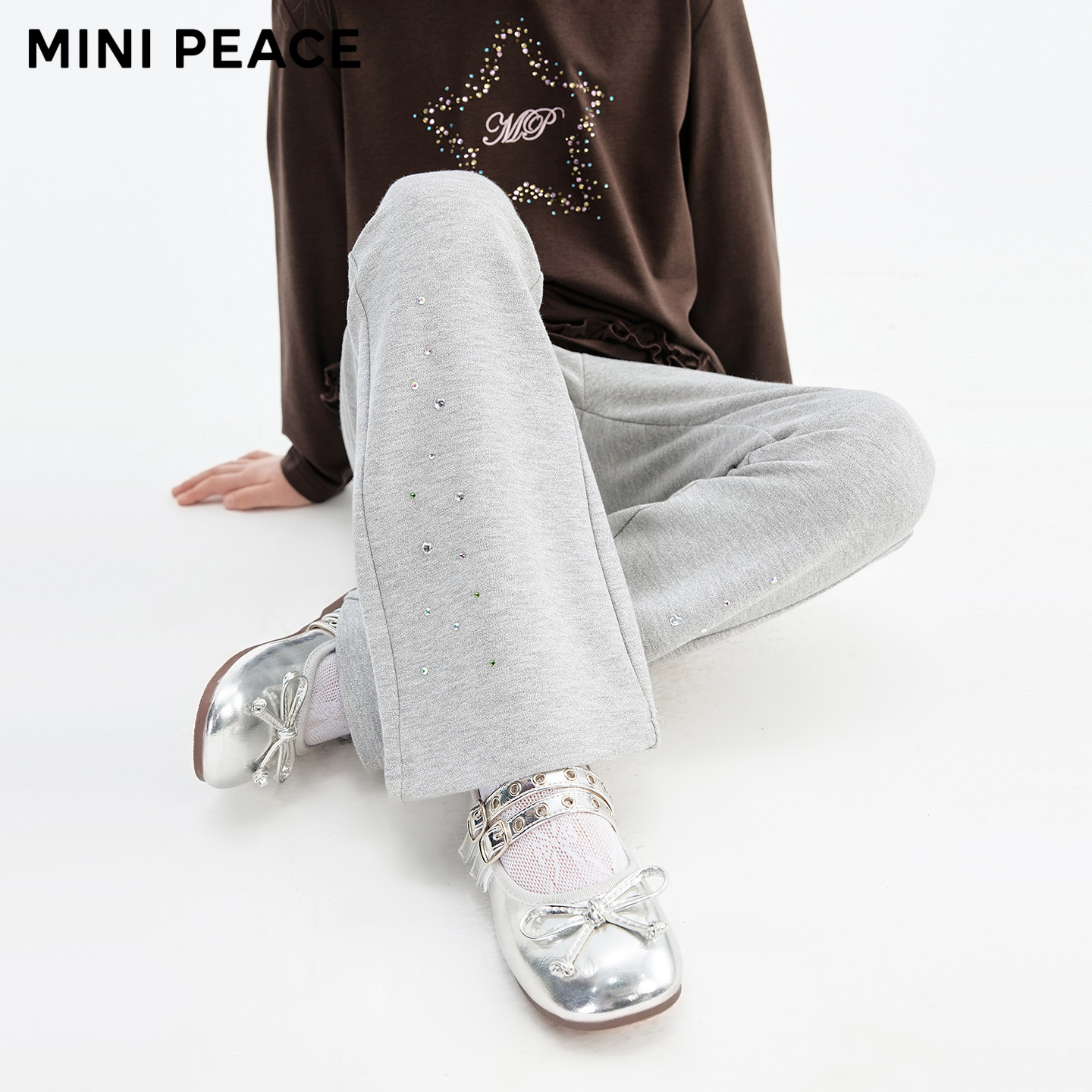 MINIPEACE太平鸟童装女童喇叭裤秋季新款碎钻儿童卫裤女宝喇叭裤
