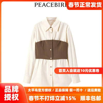太平鸟女装2025年冬季新款撞色拼接衬衫A1CAD4610