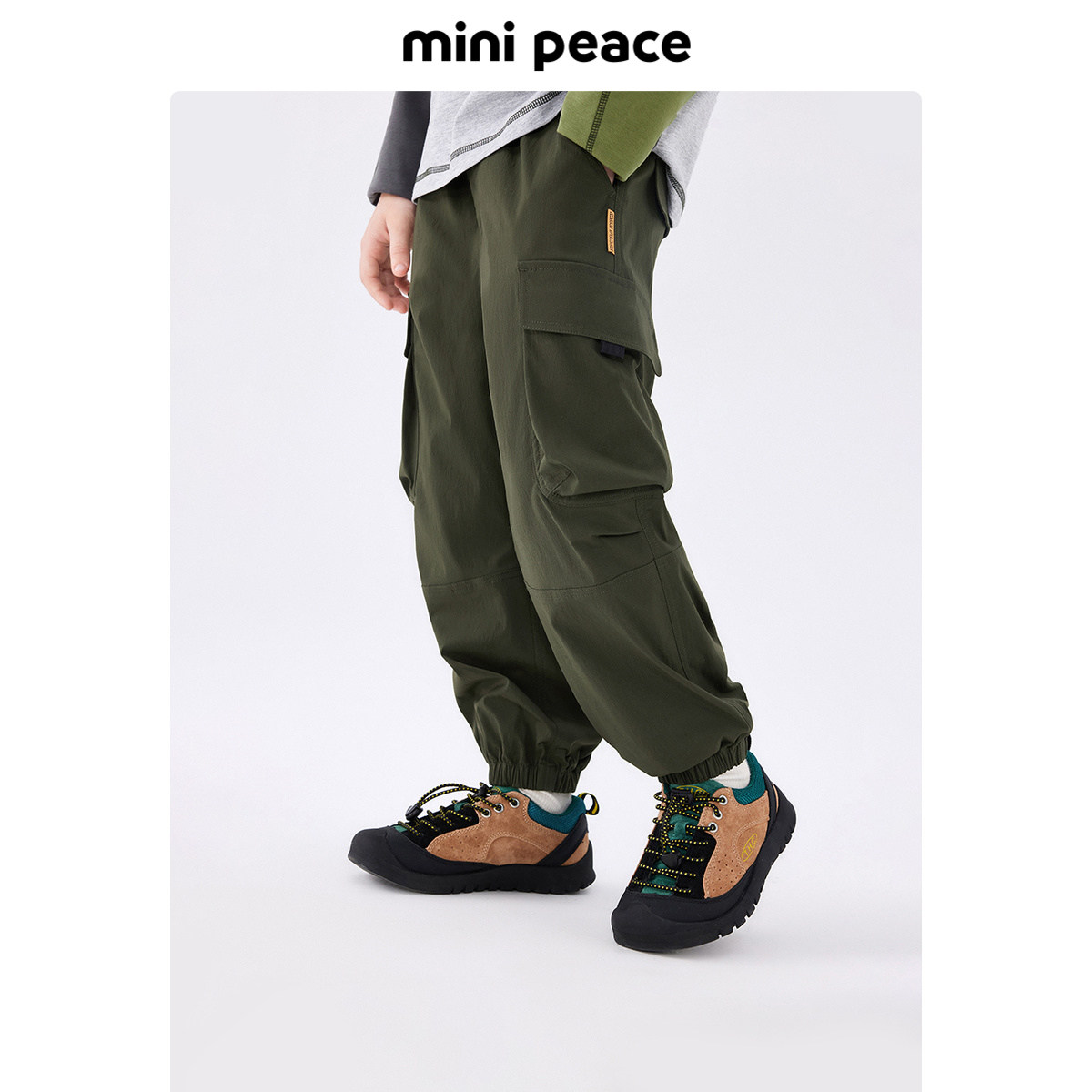 MINIPEACE太平鸟童装男童工装裤户外军绿色长裤秋季新款儿童裤子
