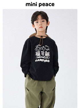 MINIPEACE太平鸟童装男童长袖T恤儿童黑色内搭打底衫春秋新款山系