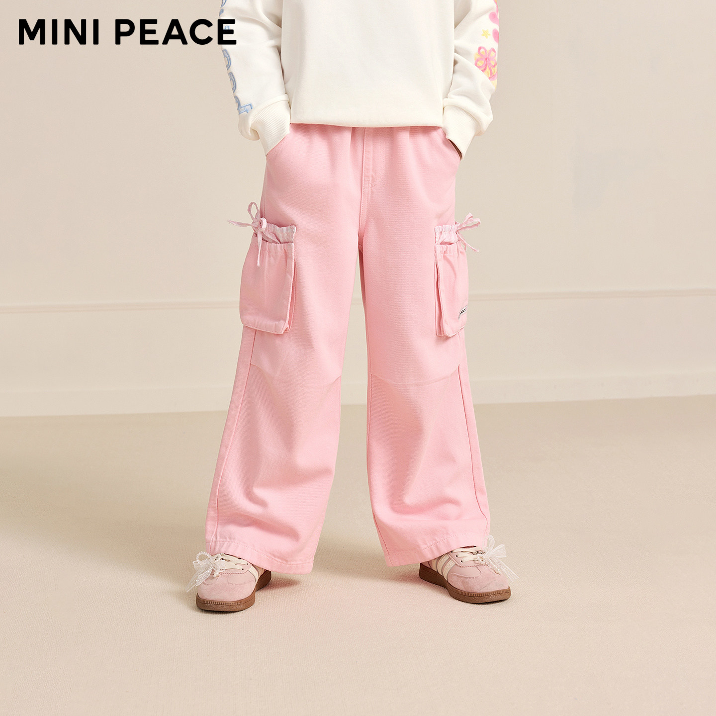 MINIPEACE太平鸟童装女童牛仔裤春季儿童降落伞裤直筒拖地长裤