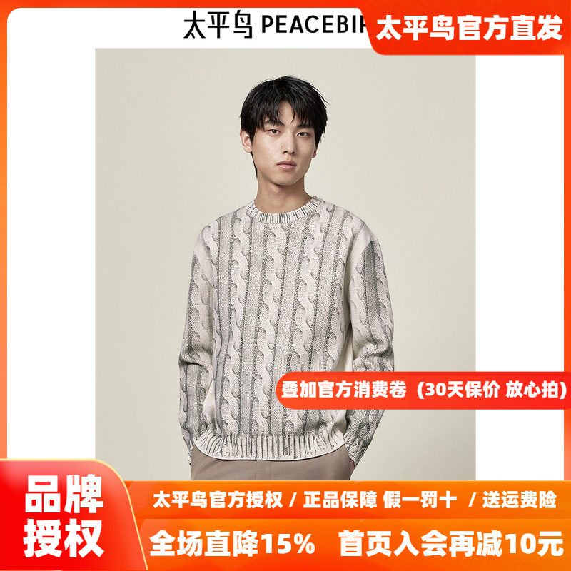 【商场同款】太平鸟男装绞花图案毛衣26秋新圆领毛线衫B1EBE3315