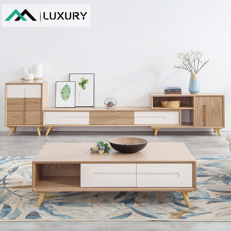 北欧茶几电视柜组合套装简约现代原木色可伸缩小户型客厅墙柜实木|ruв категории жилой мебели, кабинет, телевизионный шкаф - от Buy2taobao.com для оказания профессиональной услуги покупки агента Taobao