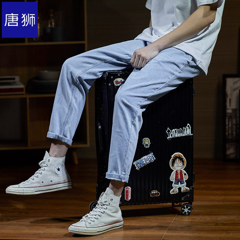 唐狮春夏新品九分牛仔裤男宽松薄款港风九分裤男潮男士牛仔裤子薄