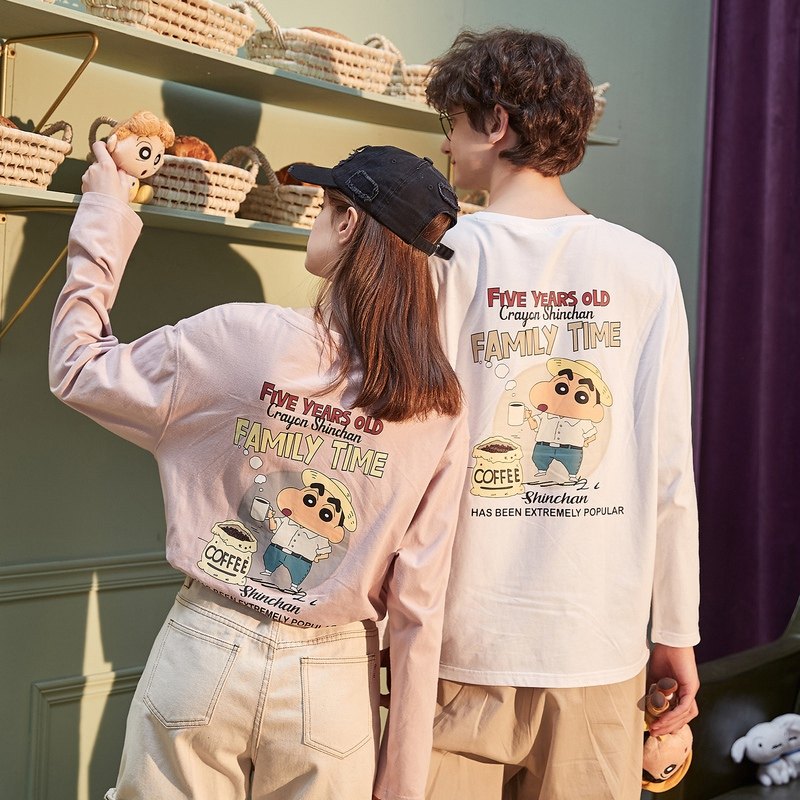 [蜡笔小新联名]唐狮2020秋新款情侣长袖T恤男卡通韩版宽松潮流女