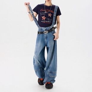 拓谷潮牌牛仔背带裤 可拆卸两穿阔腿工装 裤 女酷飒风2026年春夏新款