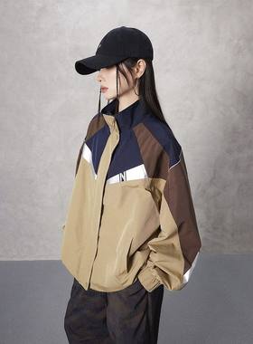 拓谷潮牌撞色冲锋衣外套女翻领2026年春季新款美式宽松中长款上衣