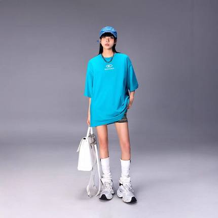 拓谷潮牌大版短袖T恤女纯棉2026年夏季新款宽松中长款遮屁股上衣