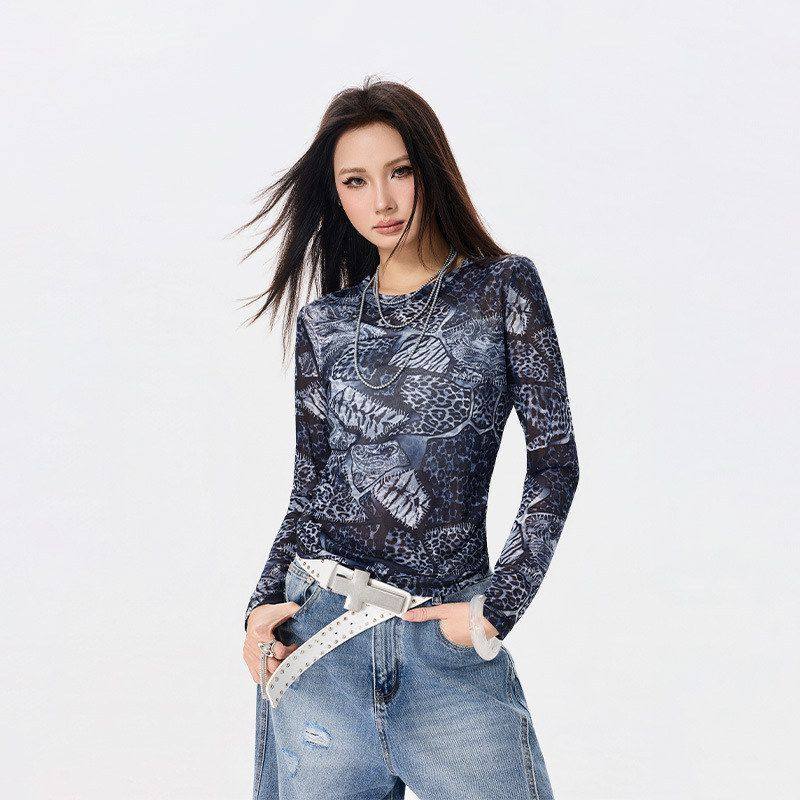 拓谷潮牌美式复古豹纹长袖T恤女辣妹修身显瘦打底衫短款上衣春装,女装/女士精品,T恤,淘宝优惠券,粉丝福利购,淘宝优惠卷