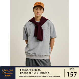 圆领T恤百搭基础 破坏卷边极简休闲风刺绣卫衣布短袖 CENLES SS26