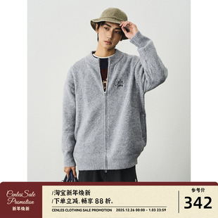 毛衣刺绣logo双拉链休闲夹克外套男 针织羊毛高领开衫 CENLES AW25