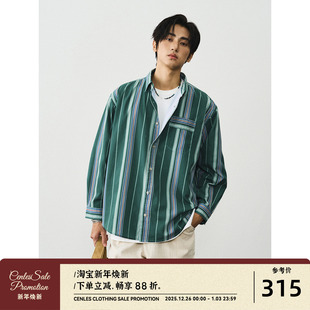 男宽松做旧感休闲衬衣秋季 CENLES 衬衫 复古条纹水洗长袖 AW25