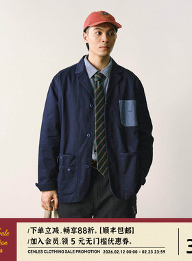 CENLES SS25 美式休闲西装夹克男纯棉宽松日系复古工装外套做旧春