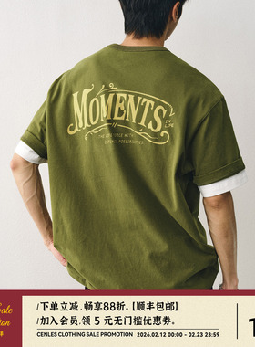 CENLES SS25 复古花体标语短袖T恤男美式休闲270G纯棉TEE夏季宽松