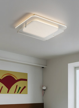 包豪斯正方卧室吸顶灯现代简约护眼灯高端意式轻奢银灰色玻璃主灯