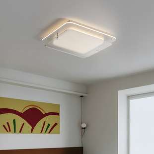 包豪斯正方卧室吸顶灯现代简约护眼灯高端意式轻奢银灰色玻璃主灯