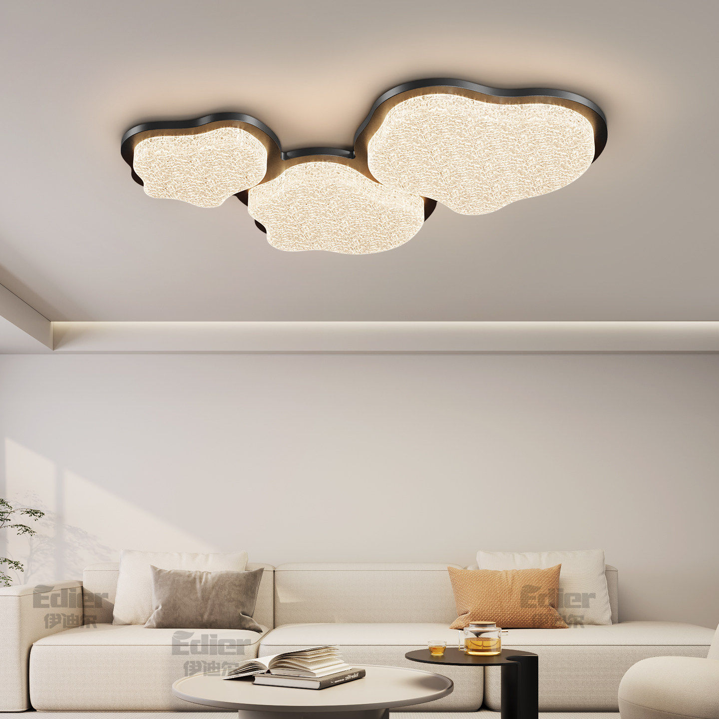 普瑞全光谱胡桃木纹客厅灯现代简约高级感护眼大厅云朵吸顶灯具,家装灯饰光源,客厅吸顶灯,淘宝优惠券,粉丝福利购,淘宝优惠卷