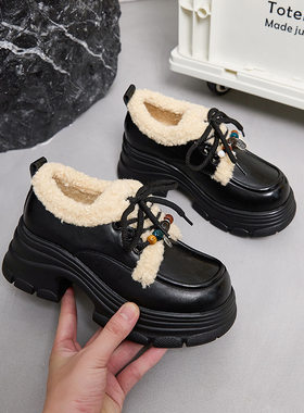 真皮乐福鞋加绒厚底雪地靴毛毛鞋