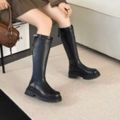 依佳依2025秋冬新款 粗跟高筒靴女显瘦厚底骑士靴不过膝长靴女靴子