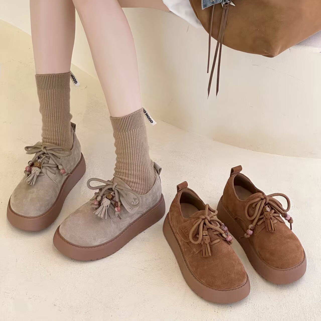 渊博2025新款厚底单鞋女复古真皮勃肯鞋一脚蹬软底不累脚休闲女鞋