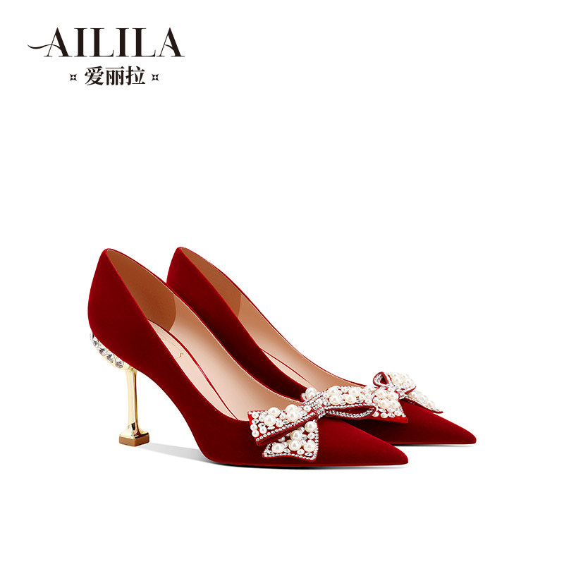爱丽拉红色秀禾服婚鞋女2025新款春季中式新娘水晶鞋不累脚高级感,女鞋,浅口单鞋,淘宝优惠券,粉丝福利购,淘宝优惠卷