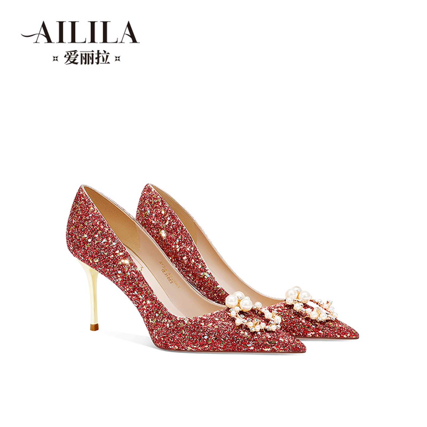 爱丽拉红色秀禾高跟婚鞋赠运费险