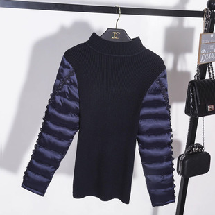 毛衣配皮草内搭针织衫 加绒全布袖 羽绒袖 女冬加厚中长款 羽绒打底衫