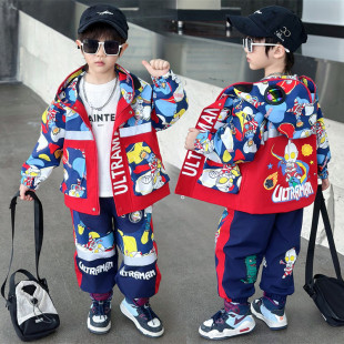 奥特曼衣服男童春装套装外套2026新款痞帅儿童冲锋衣男孩薄款风衣